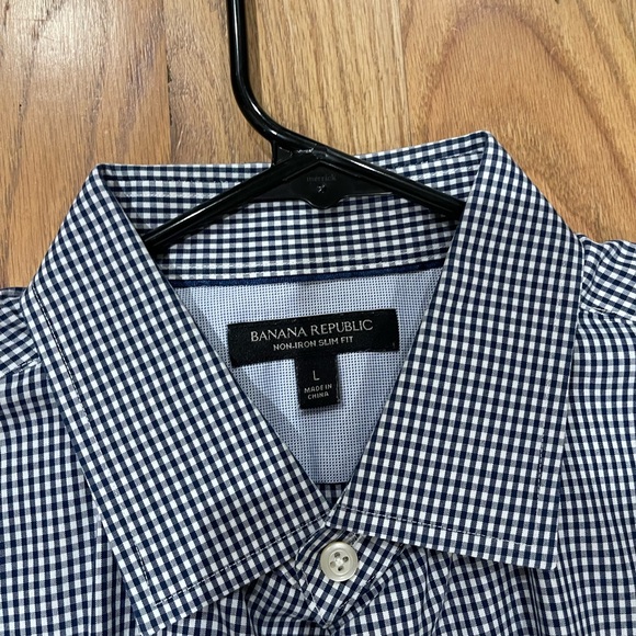 banana republic non iron slim fit gingham shirt size large - Picture 1 of 2